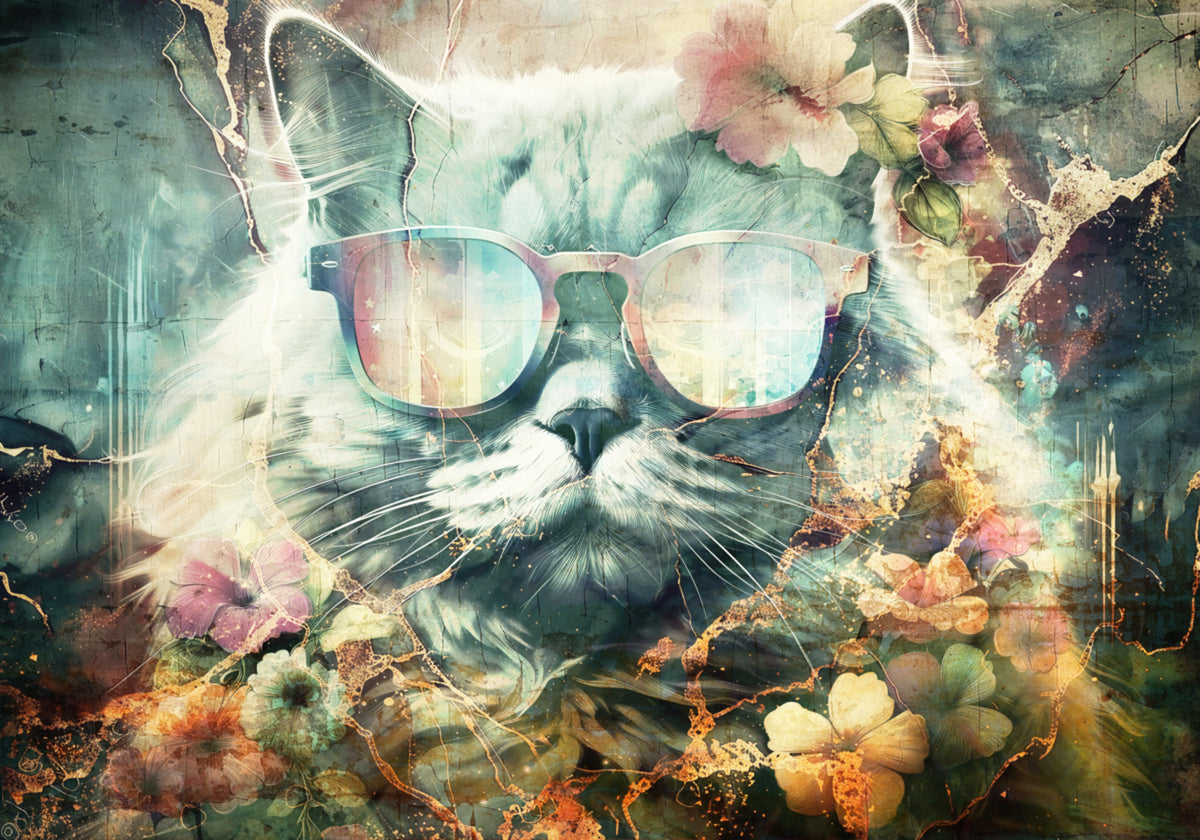 Vintage Floral Cat - Posterbox