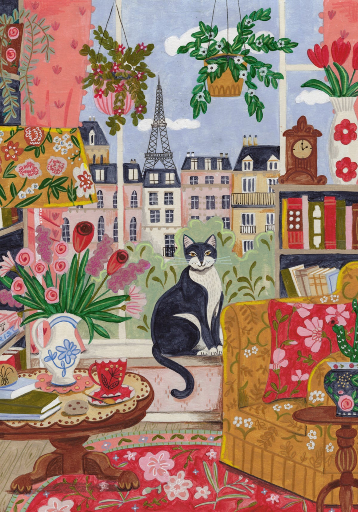 Cat in front of window in Paris bright colours - Posterbox