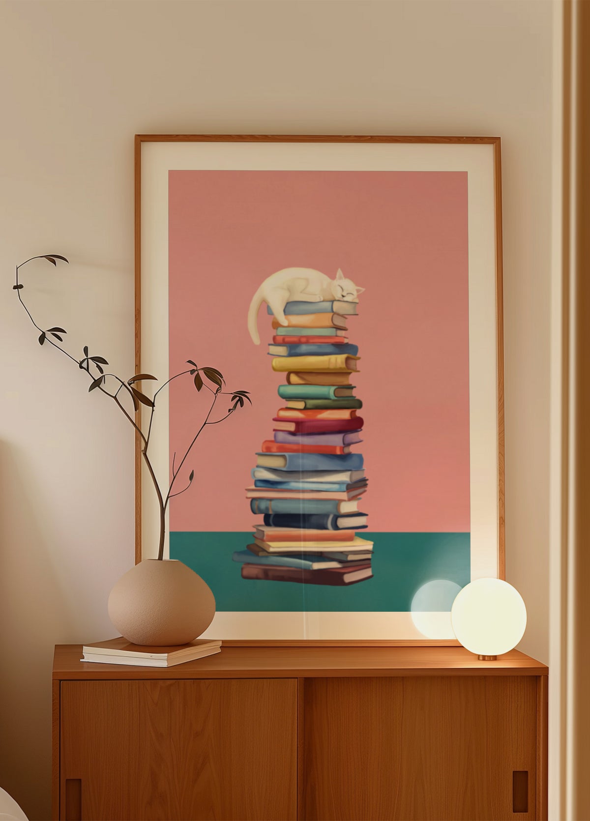 Cozy Cat on Colorful Books - Posterbox