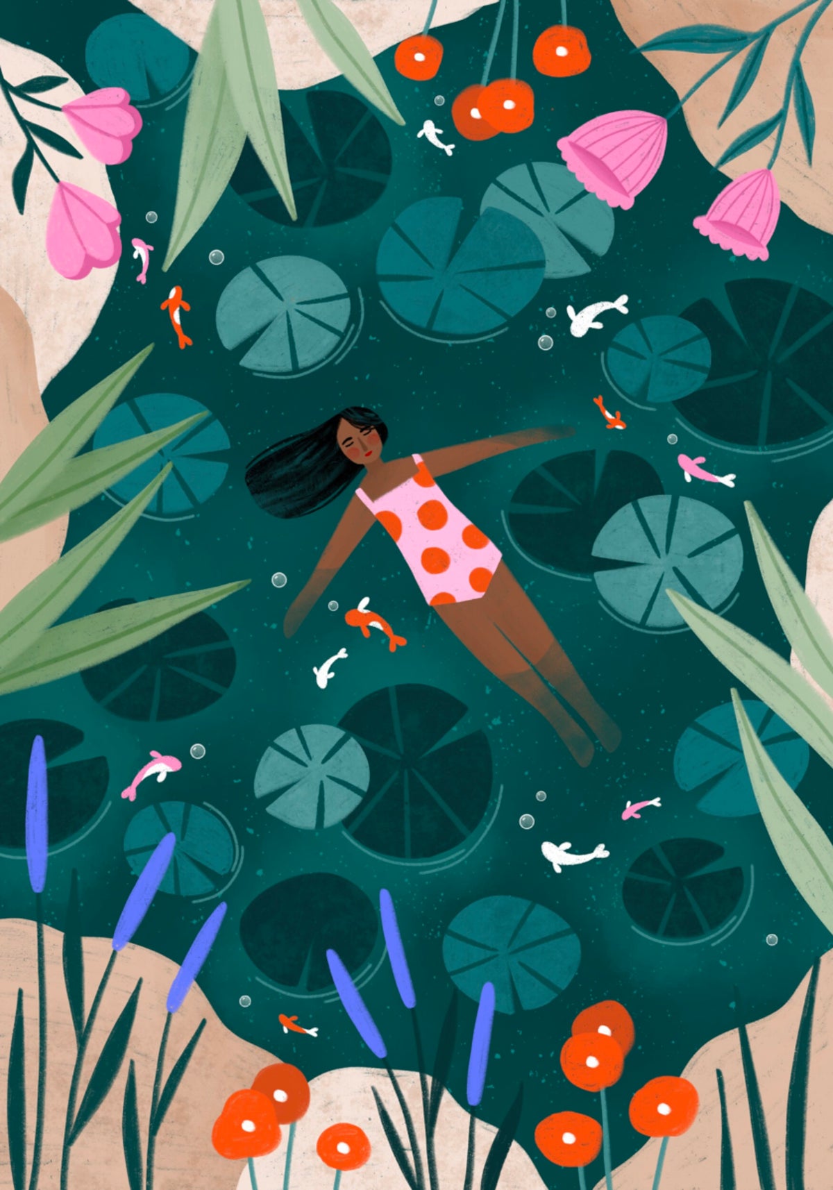 Woman Floating Lily Pond - Posterbox