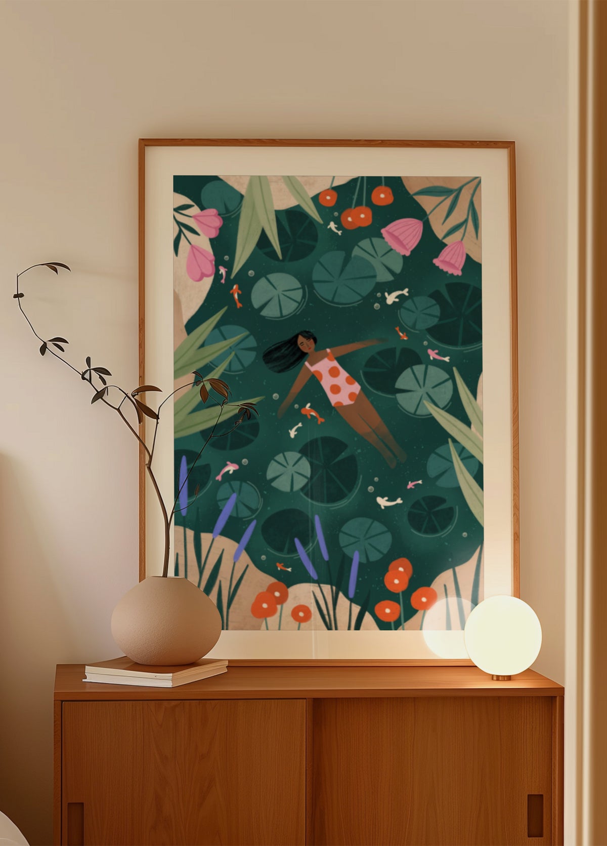 Woman Floating Lily Pond - Posterbox