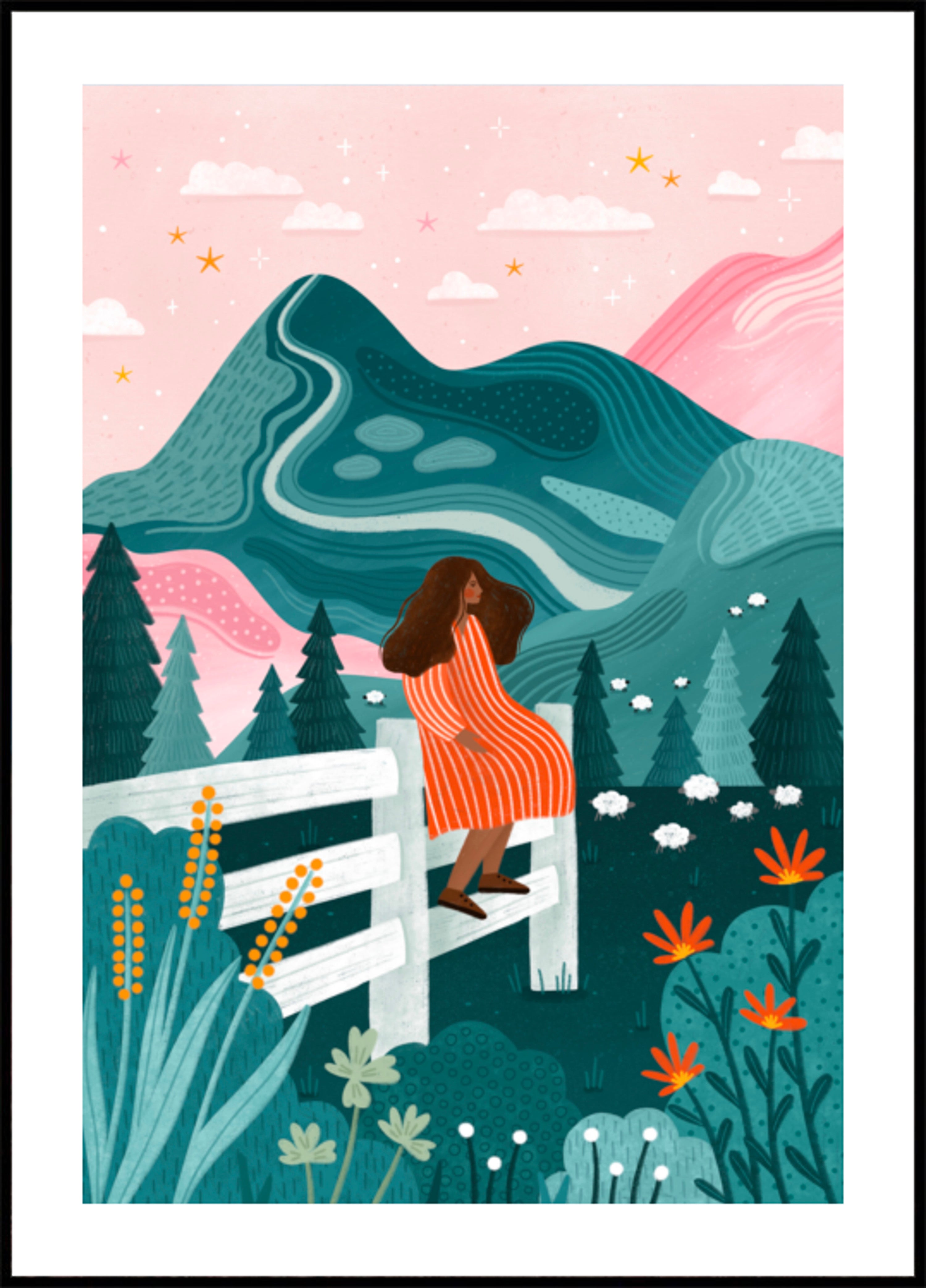 Woman Rural Starry Night