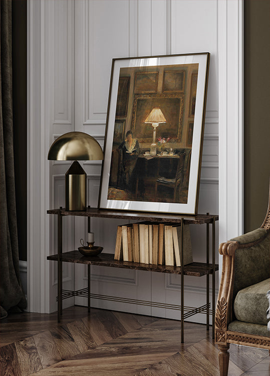 Carl Vilhelm Holsoe-ALady Reading by Lamplight Poster - Posterbox