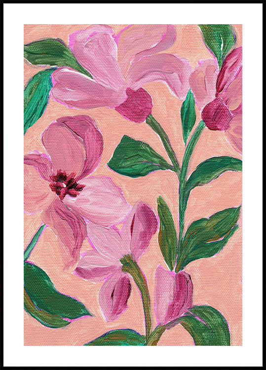 Pink Flowers With Bold Green Leaves (NEW) - Posterbox