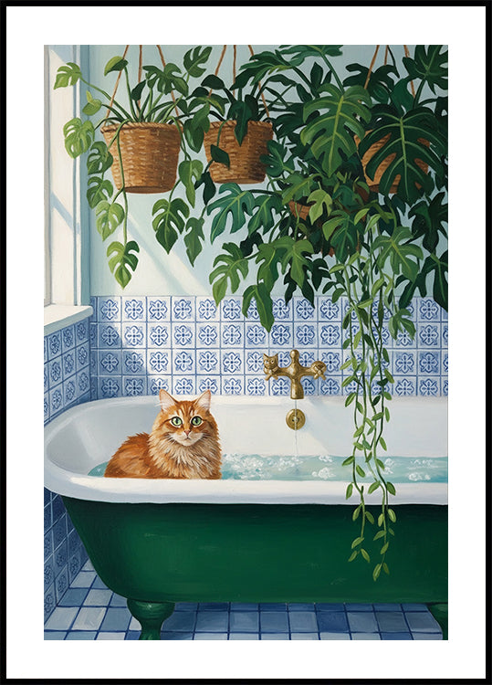 Botanical Bath Cat Poster - Posterbox
