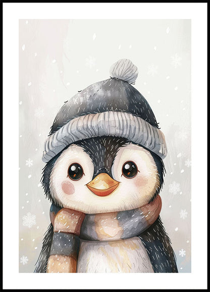 Watercolor Cute Baby Penguin in a Hat Plakat