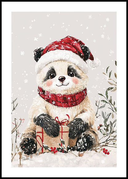 Festive Panda with Santa Hat Plakat