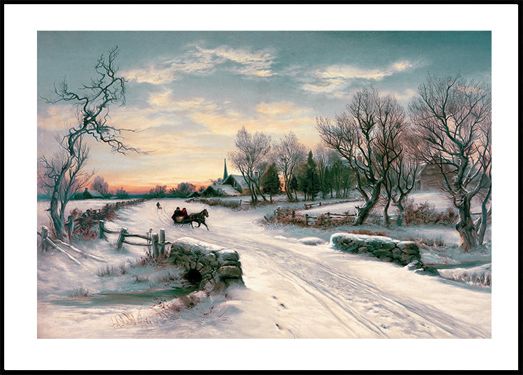 Horse And Carriage In Snow Plakat - Posterbox.dk