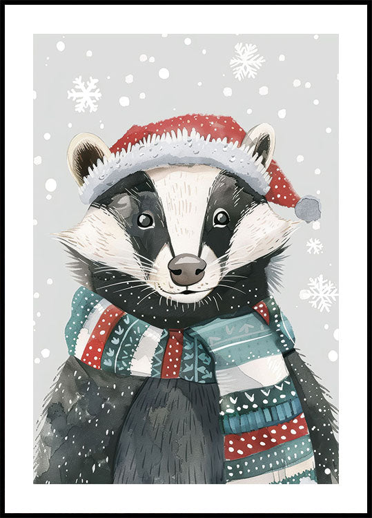 Festive Badger with Santa Hat Plakat