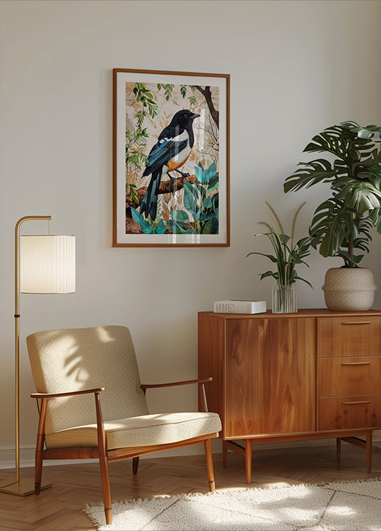 Animal Watercolor Art Bird Magpie Plakat - Posterbox