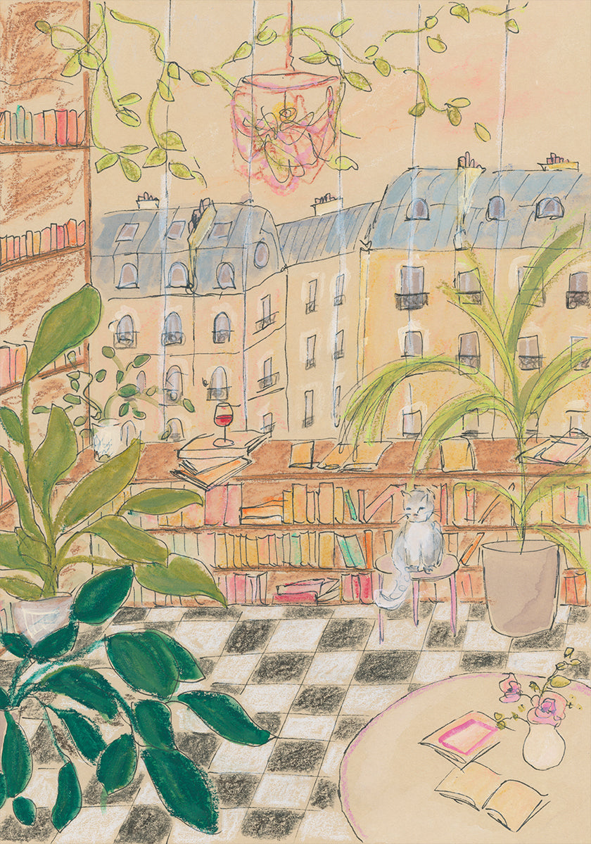 Antique Parisian Book Store Cat Plakat - Posterbox