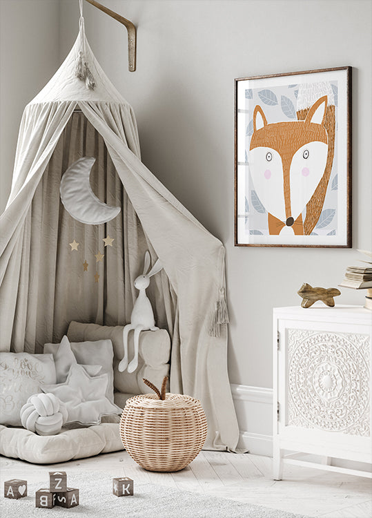 Cute Red Fox with Grey Leaf Pattern by Artist Carla Daly Plakat