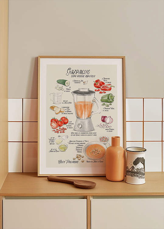 Gazpacho illustrated recipe in Spanish Plakat