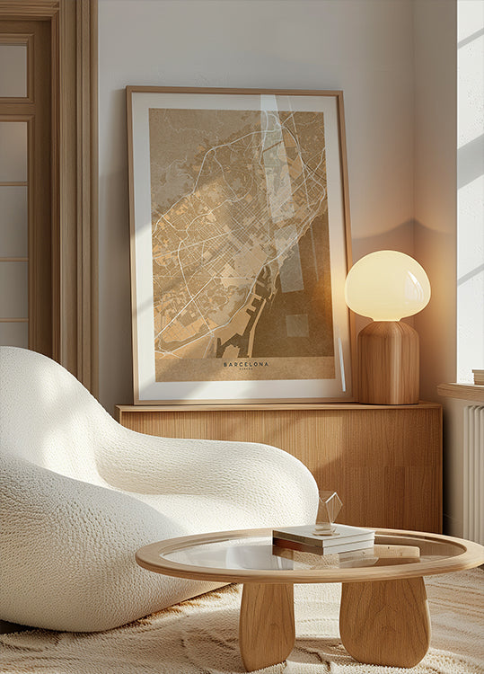 Map of Barcelona (Spain) in sepia vintage style Plakat