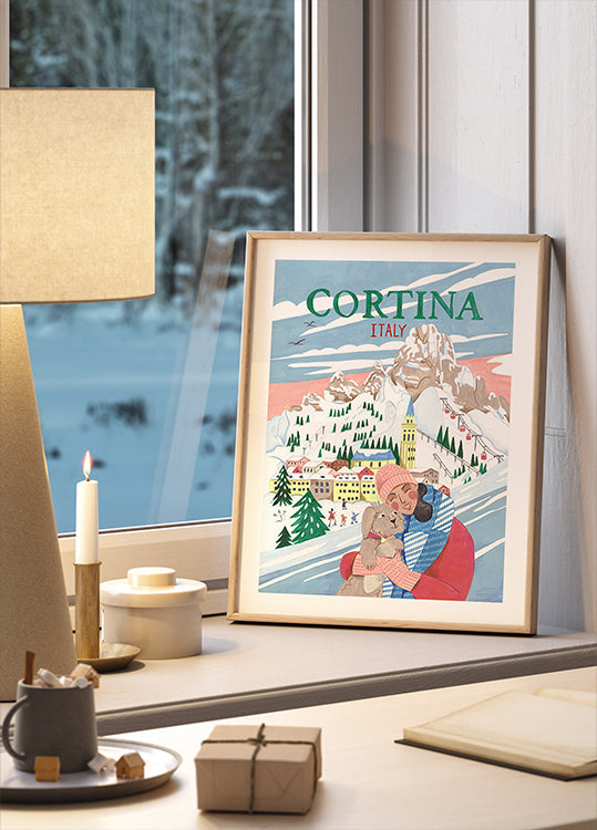 Travel Poster Woman in Cortina, Italy Plakat