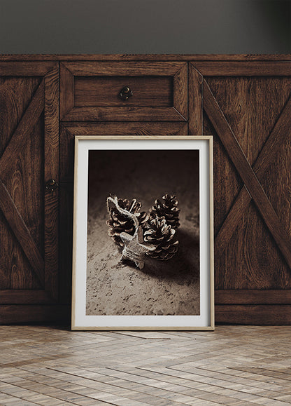 Rustic Pine Cones and Wooden Christmas Star Plakat