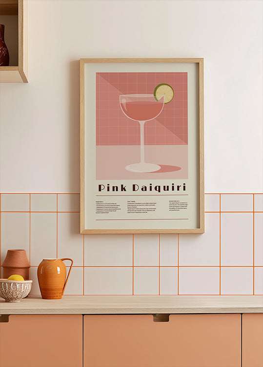Pink Daiquiri Cocktail, Retro Recipe Plakat