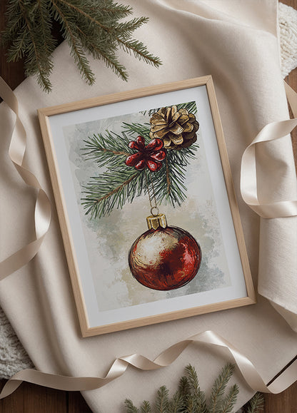 Watercolor Christmas Ball on Pine Branch Plakat