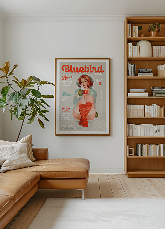 The Bluebird Daily Vintage Pin Up Ski Art Plakat