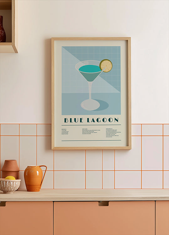 Blue Lagoon Cocktail, Recipe Art Plakat