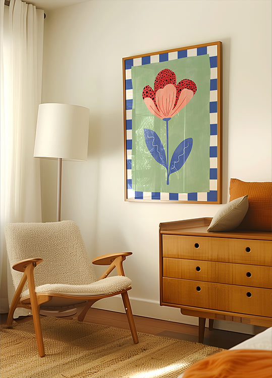 Stylized Flower With Red Petals And Black Dots Plakat