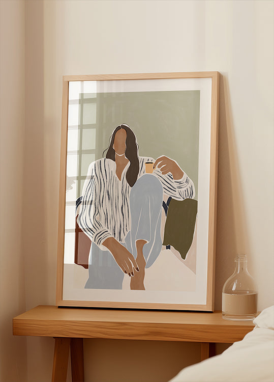 Woman Enjoying a Cup of Espresso Plakat