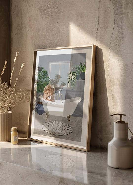 Lion takes a bath Plakat