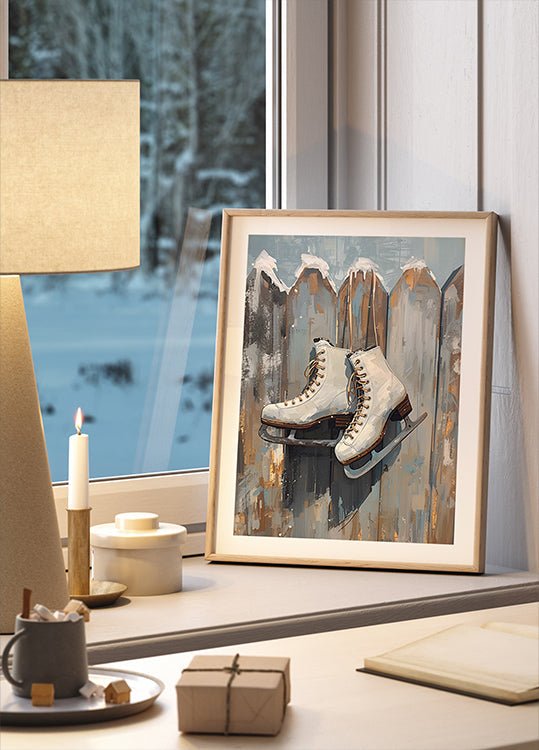 Schlittschuhe am Zaun Plakat
