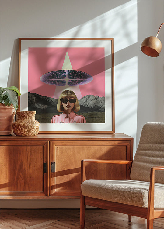 A Woman Standing Beneath a UFO Plakat