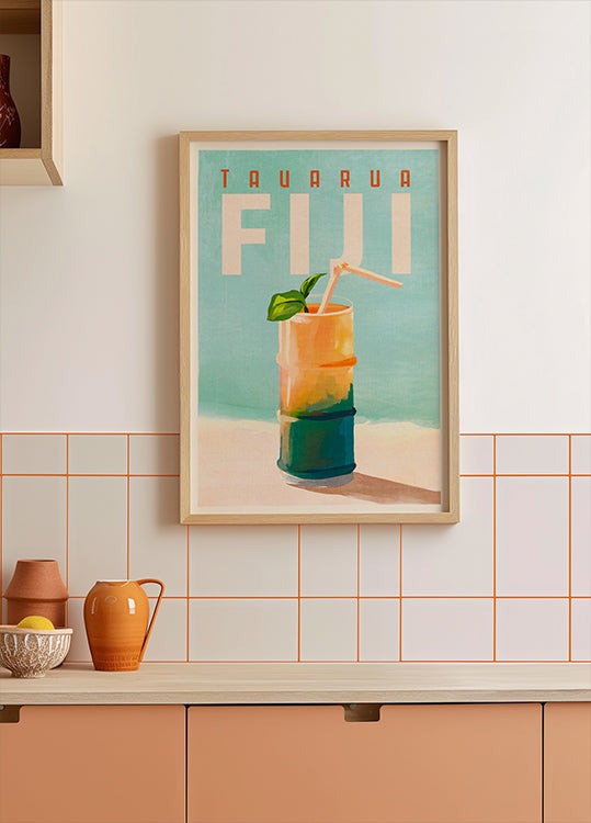 Tavarua Fiji Cocktail Travel Art Plakat