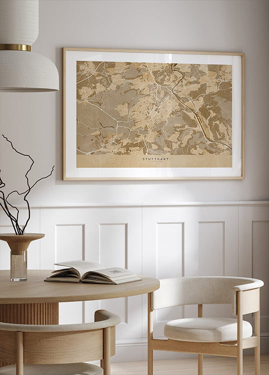Sepia vintage map of Stuttgart downtown Germany Plakat