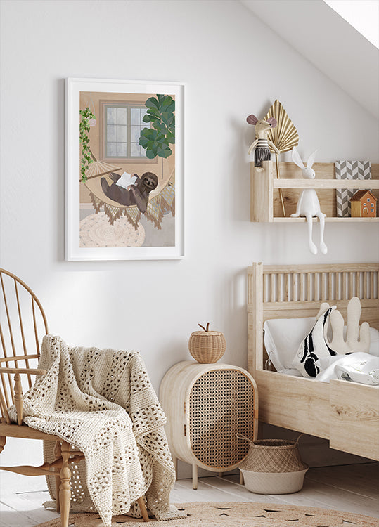 Lazy sloth in hammock Plakat