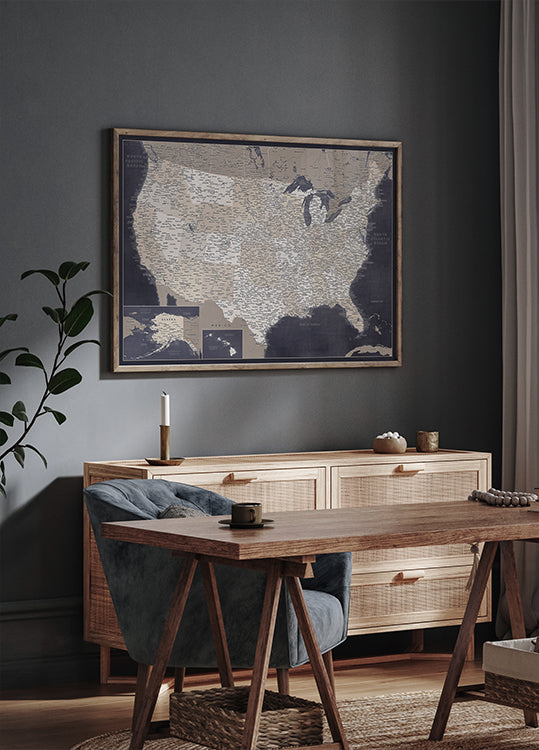 Highly detailed map of the United States, Glyn Plakat