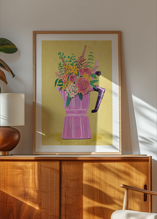 Espresso Maker with Flowers - Posterbox