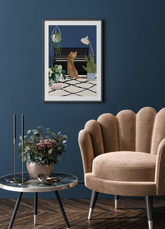 Cheetah playing piano Plakat