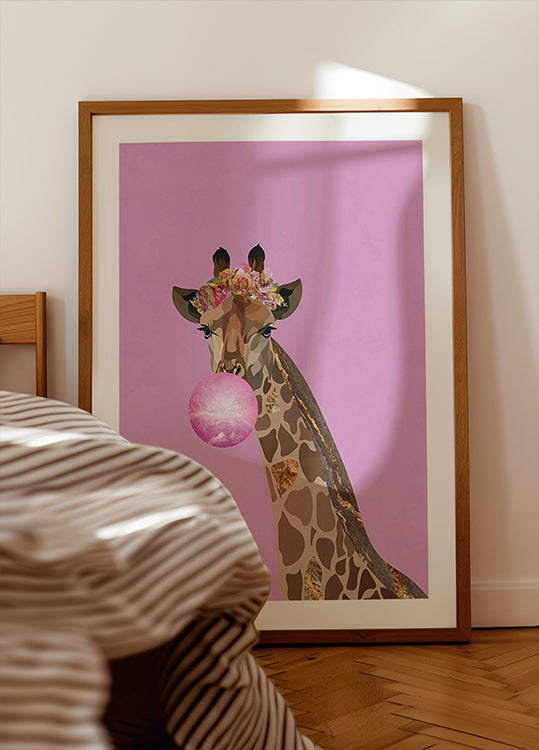 Giraffe pink bubblegum Plakat