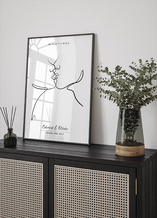 Couple Kissing Line Art Personalized Plakat