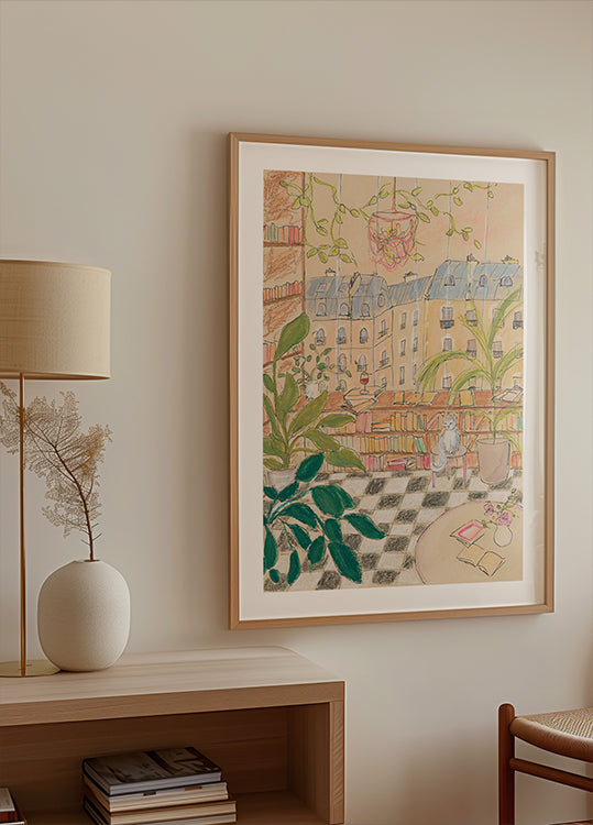 Antique Parisian Book Store Cat Plakat