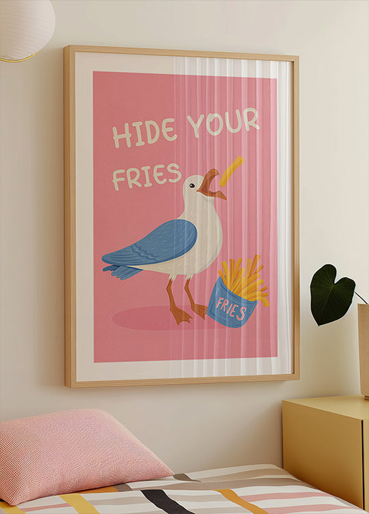 Seagull with French Fries Humorous Illustration Plakat