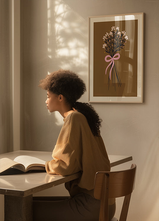 Floral Bouquet With Bow - burnt orange and pink