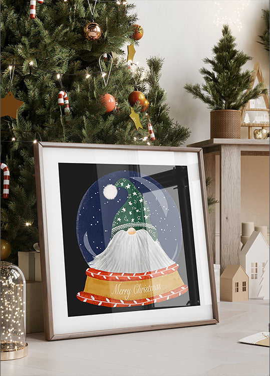 Christmas Santa Gnome Snow Globe - Merry Christmas Plakat