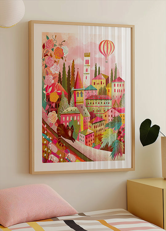 Italian Village With Cat On Wall Plakat