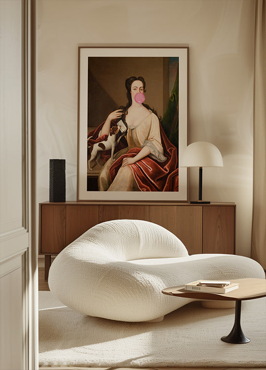 Renaissance Bubble Gum Portrait and Dog / Altered Art Plakat