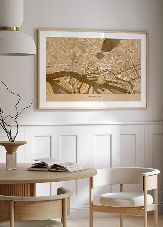 Sepia vintage map of Hamburg downtown Germany Plakat
