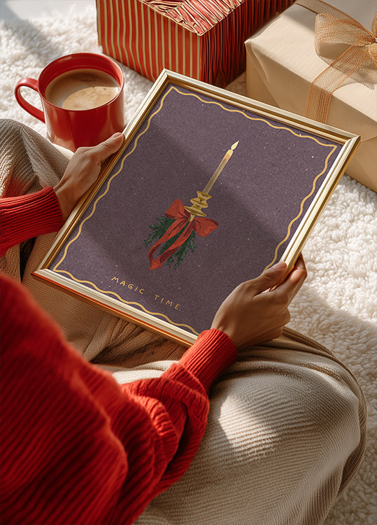 Candle with bow and spruce sprigs Plakat