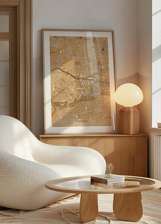 Sepia vintage map of Nürnberg downtown Germany Plakat