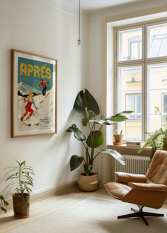 Vintage Pin Up Apres Whiskey Ski Couple Plakat