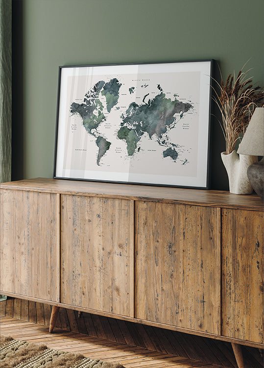 Watercolor world map with cities, Makoa Plakat