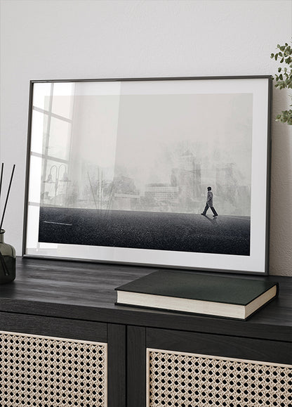 Walking the Streets Poster, Minimalist Urban Surreal Wall Art Plakat