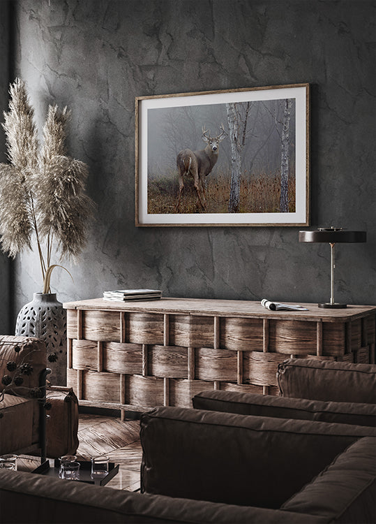 White-tailed buck - In the autumn fog Plakat